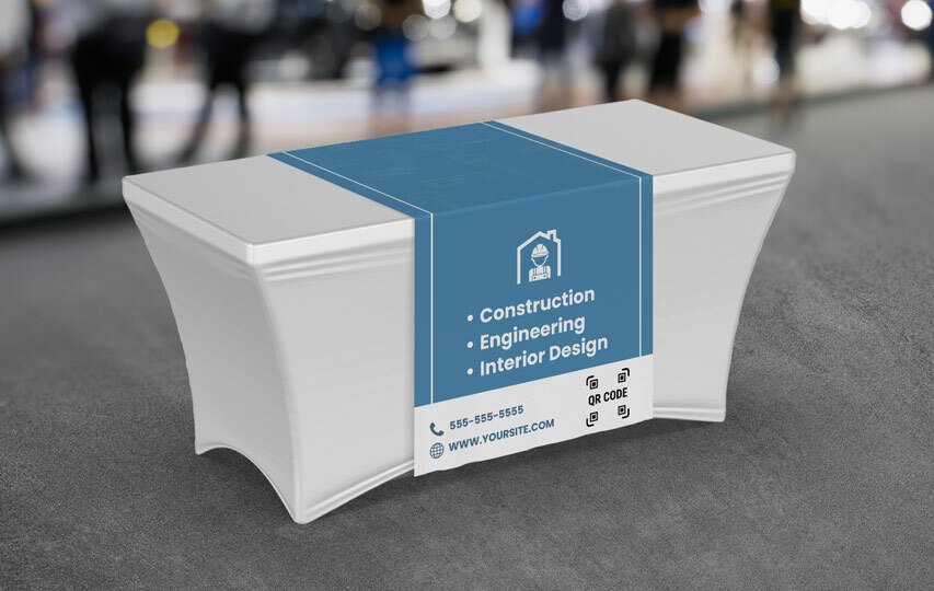 Blue branded table runner