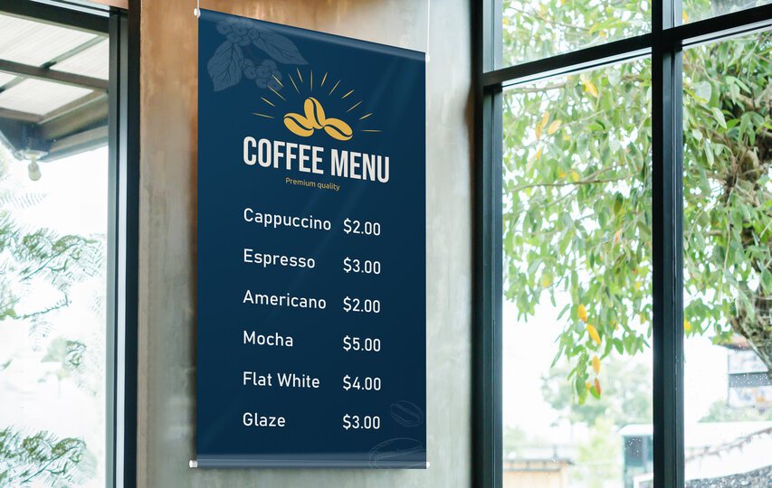 Coffeeshop menu list fabric banner