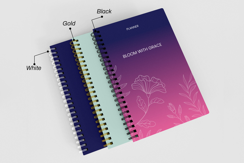 Custom Printed Planners with Different Colored Coils