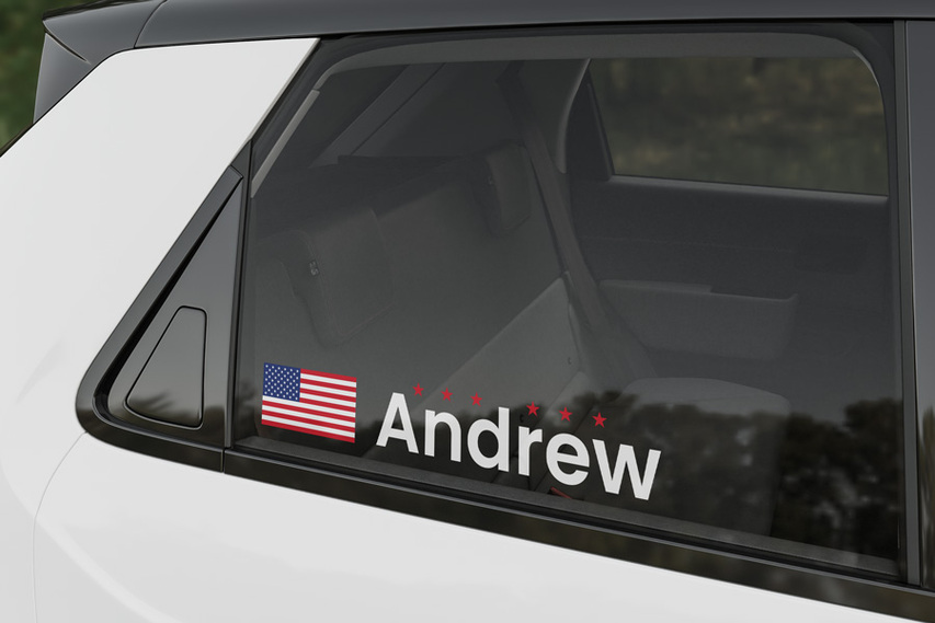 Driver Name Car Window Lettering and Flag