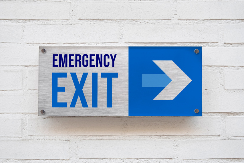 Emergency Exit Arrow Brushed Aluminum Plaque