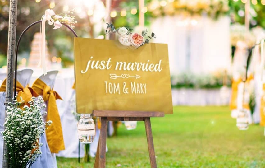 Just married gold acrylic sign