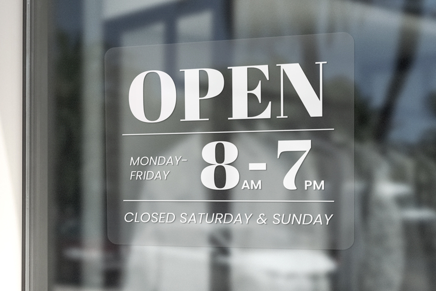 Open Hours Clear Window Cling