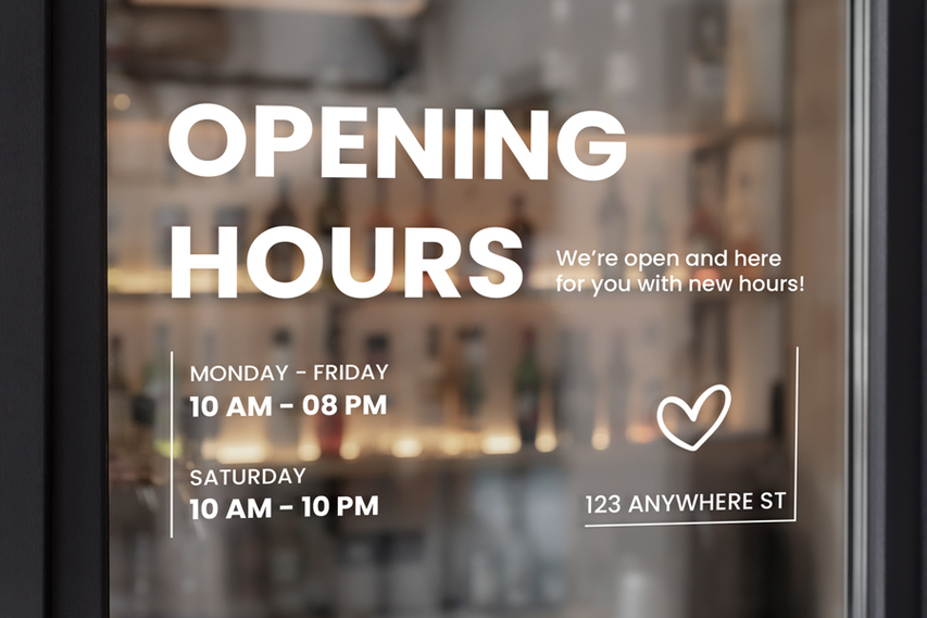 Opening Hours Restaurant Window Decals