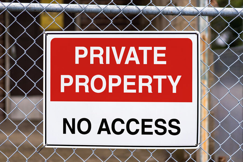 Private Property Aluminum Sign on Fence