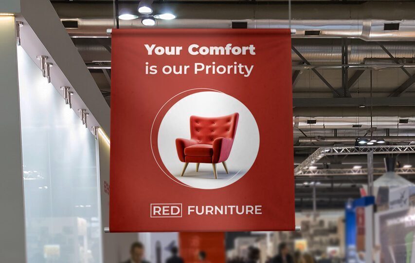 Red furniture vinyl banner