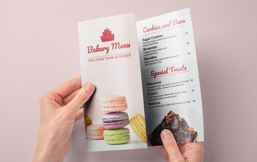 Trifold Bakery Menu Brochure Printing