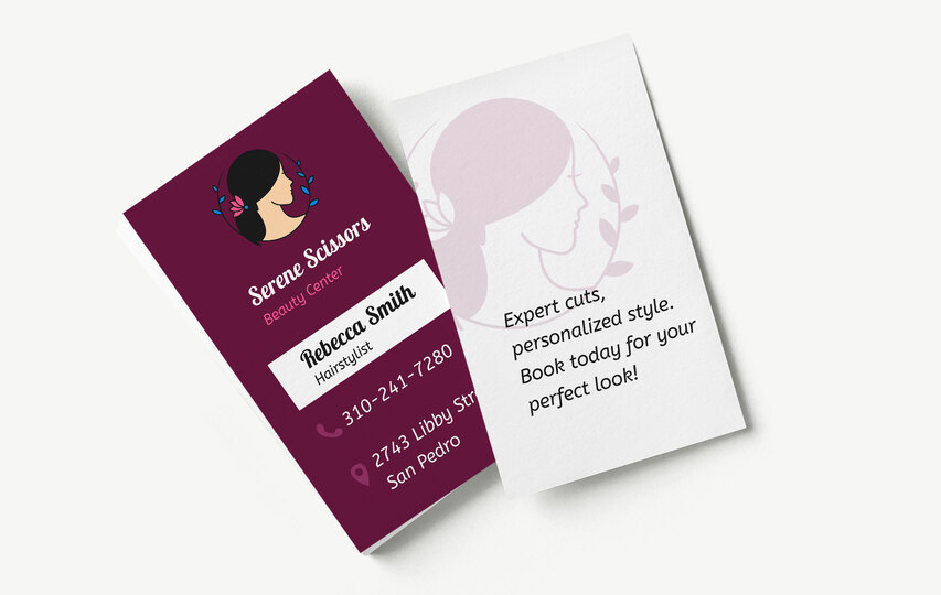 Vertical Beauty Center Hairstylist Business Cards