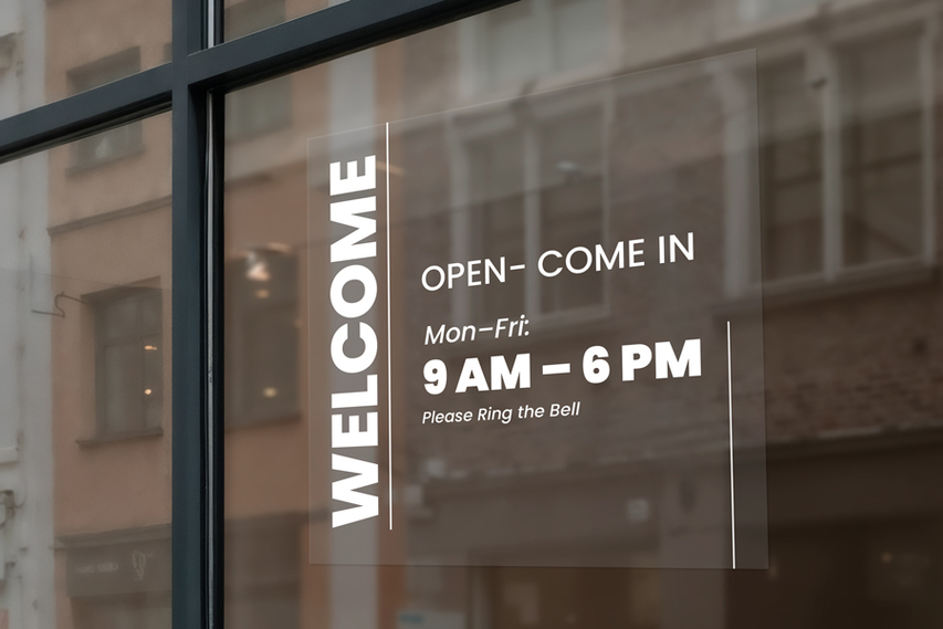Welcoming Business Hours Clear Window Decal