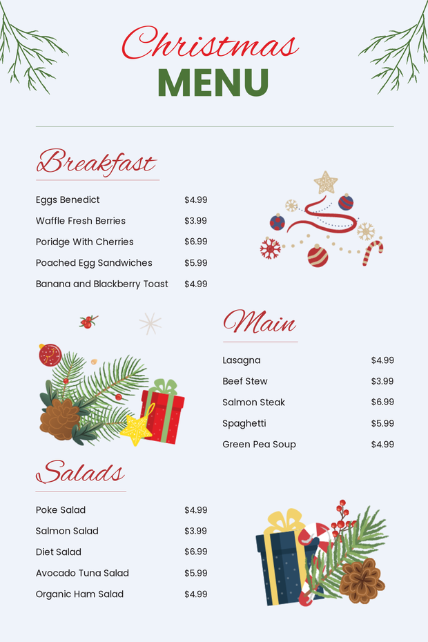 Festive Christmas Menu Sign Template | Square Signs