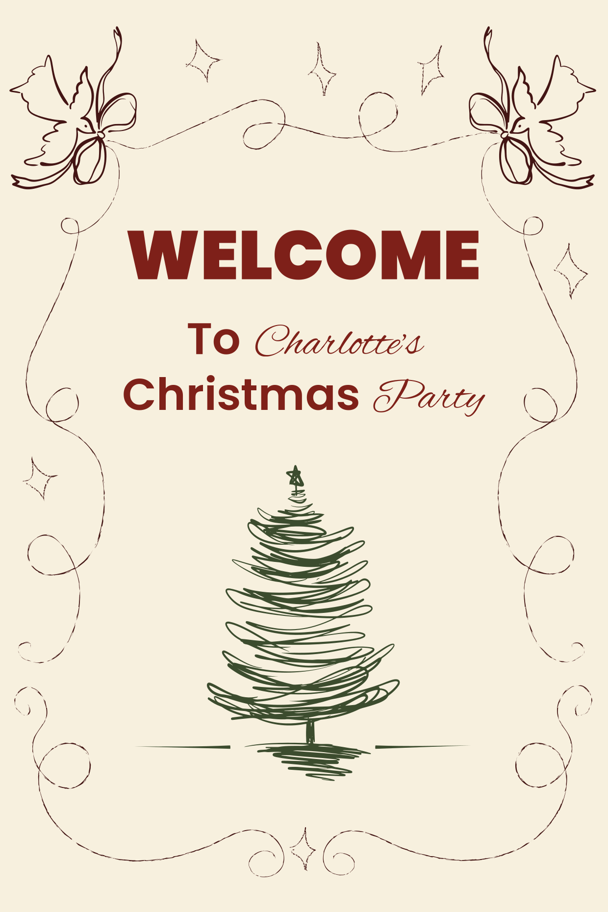 welcome to charlotte's christmas party sign template | square signs