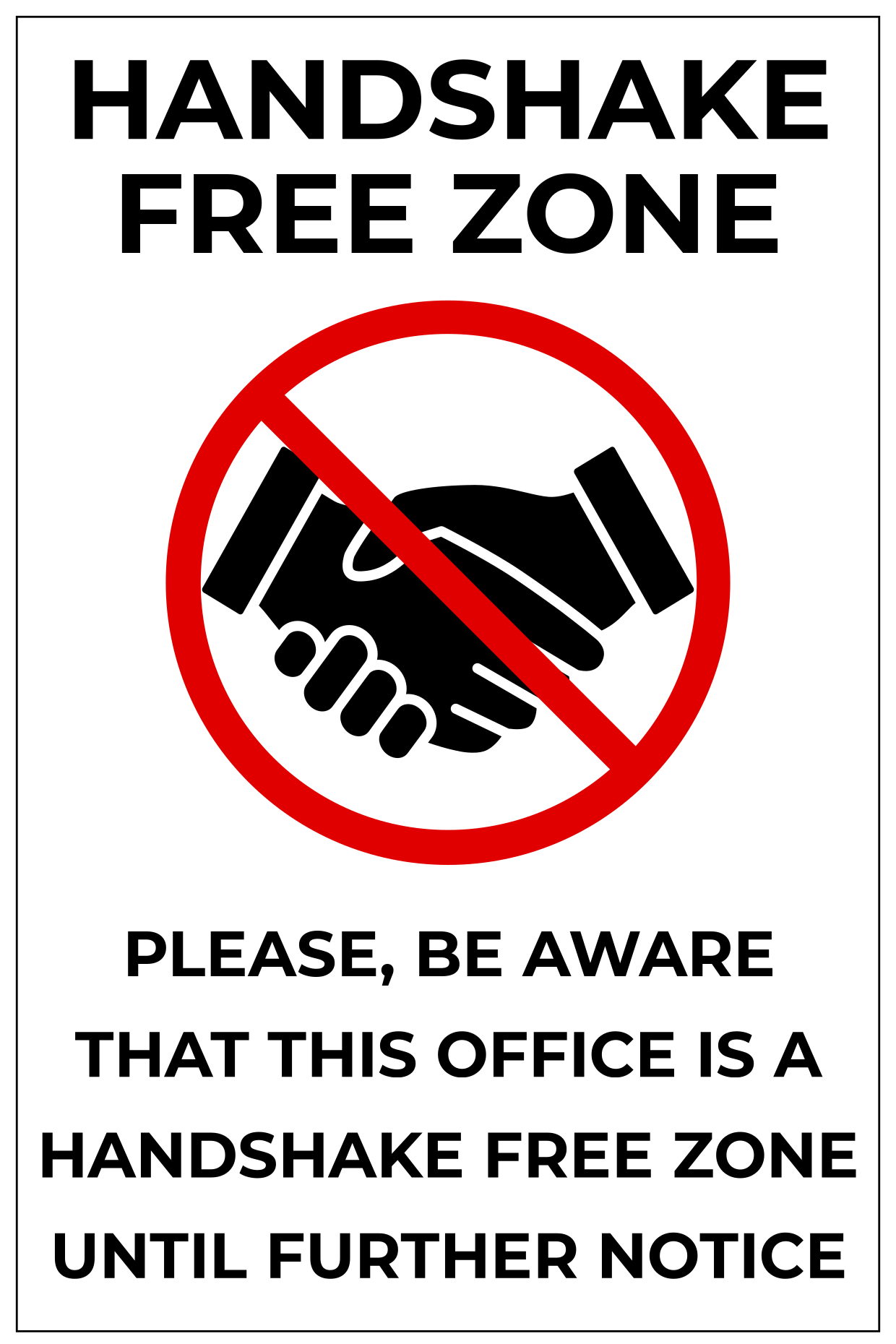 Handshake free zone template for COVID-19 safety signs | Square Signs for Free Printable Safety Signs Templates