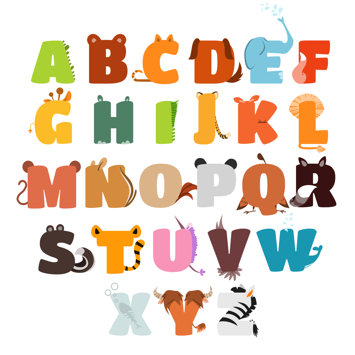 Colorful Animal-Themed Alphabet Sign Template | Square Signs