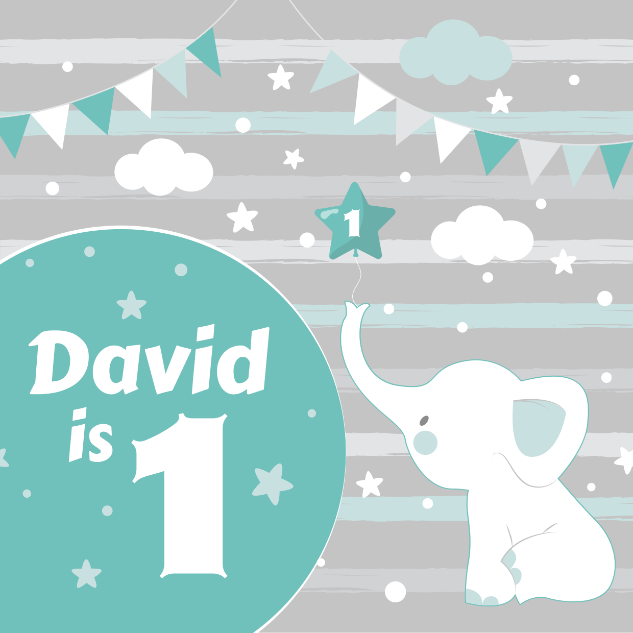 Small Elephant and Stars for the 1st Birthday Template | Square Signs