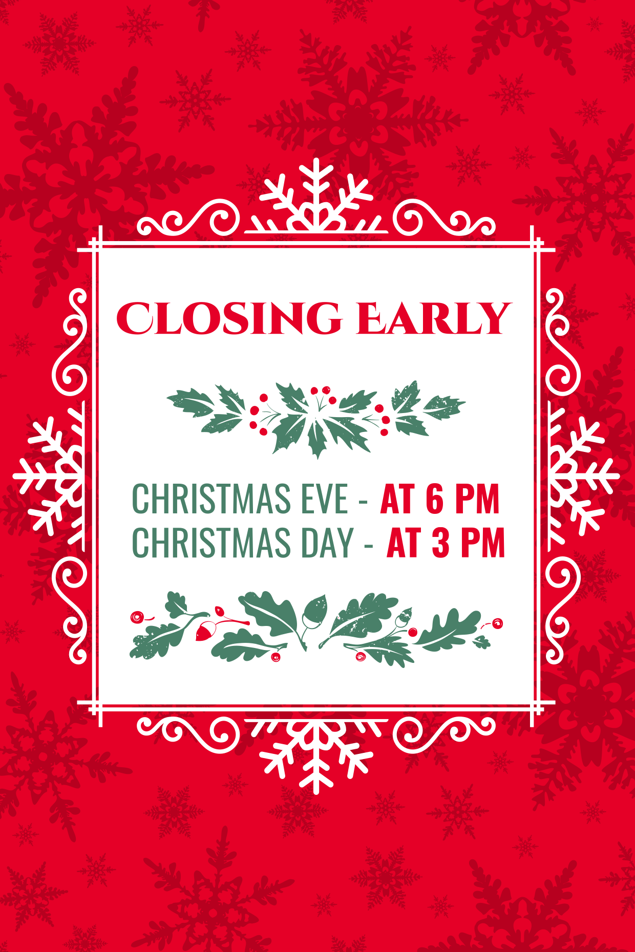 Red and White Christmas Closing Early Sign Template | Square Signs