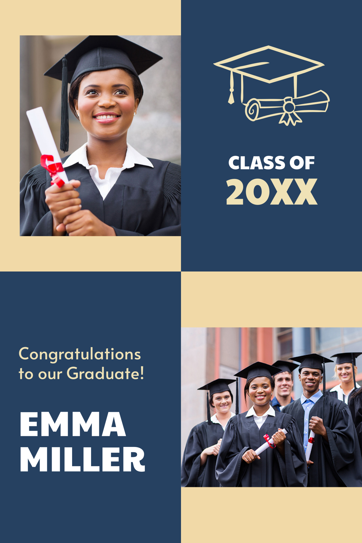 Blue and Beige Congratulatory Graduation Photo Sign Template | Square Signs