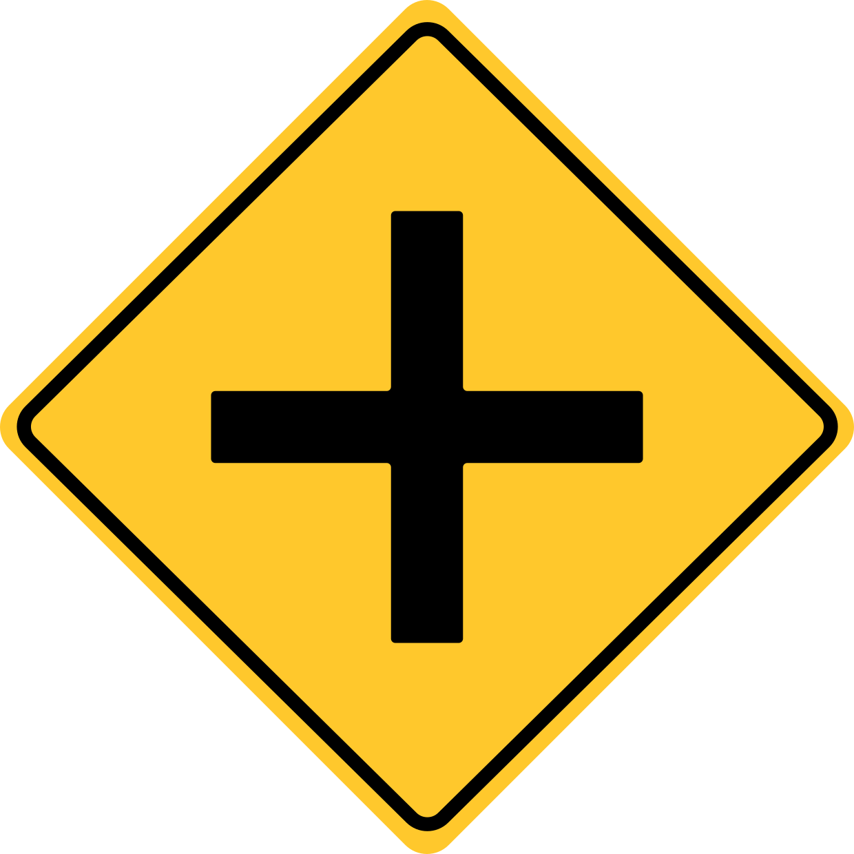 Yellow and Black Cross Road Symbol Traffic Sign Template | Square Signs, image size:1240x1240