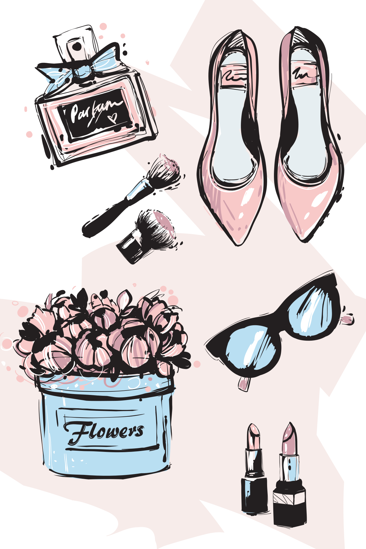 Sketched Feminine Accessories and a Makeup Set Template Square Signs