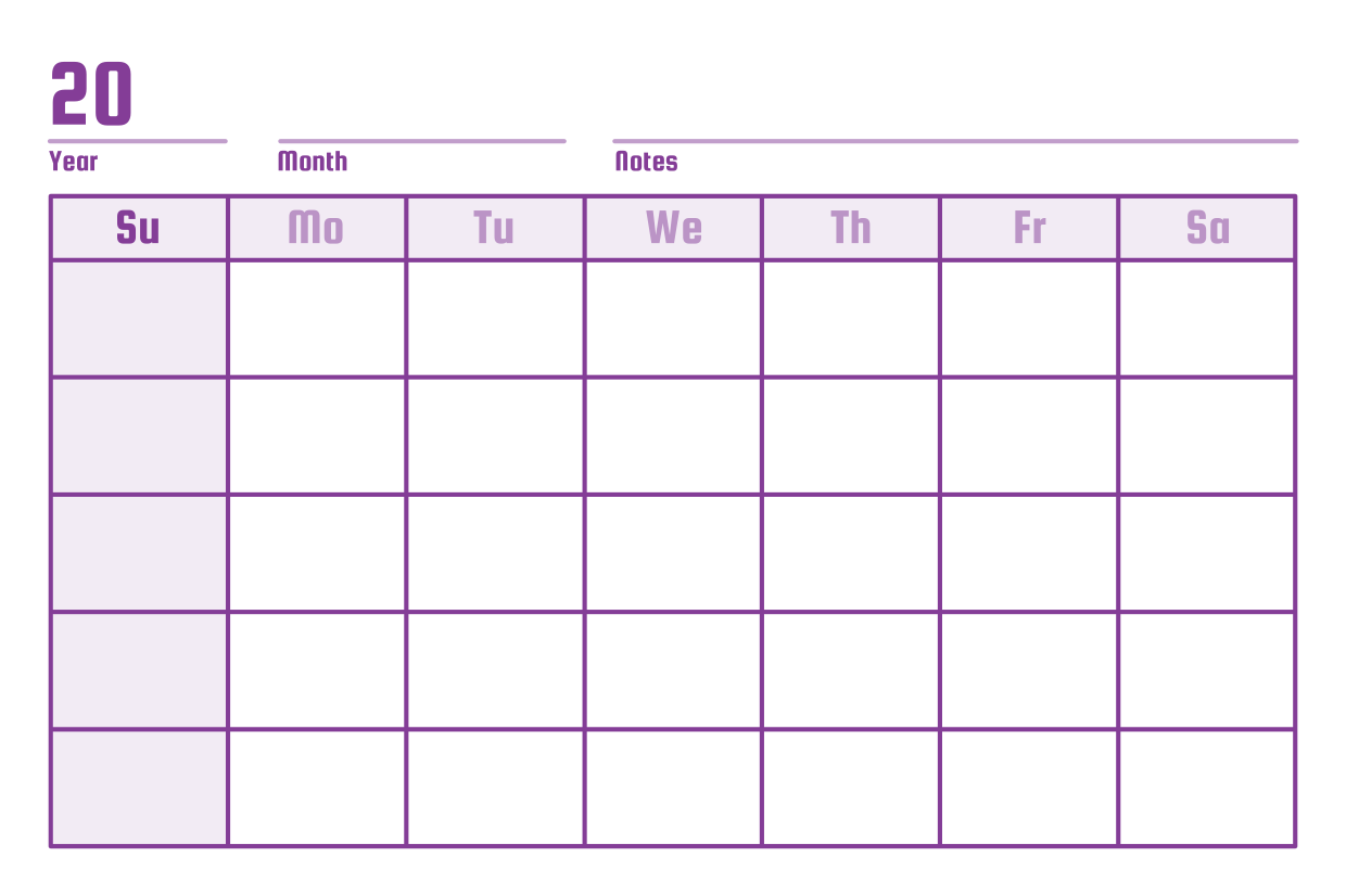 Purple Weekly Blank Organizer Calendar Template | Square Signs