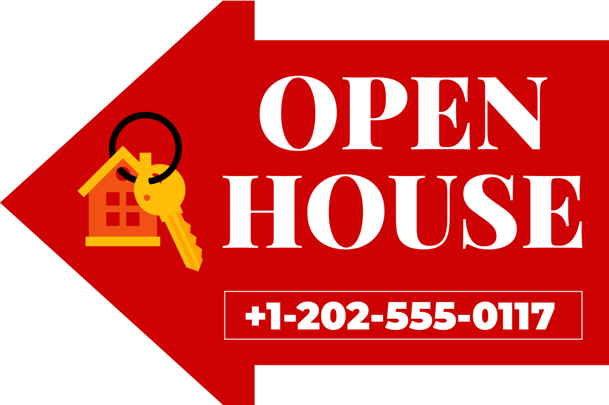 Red Open House Key and Arrow Sign Template | Square Signs