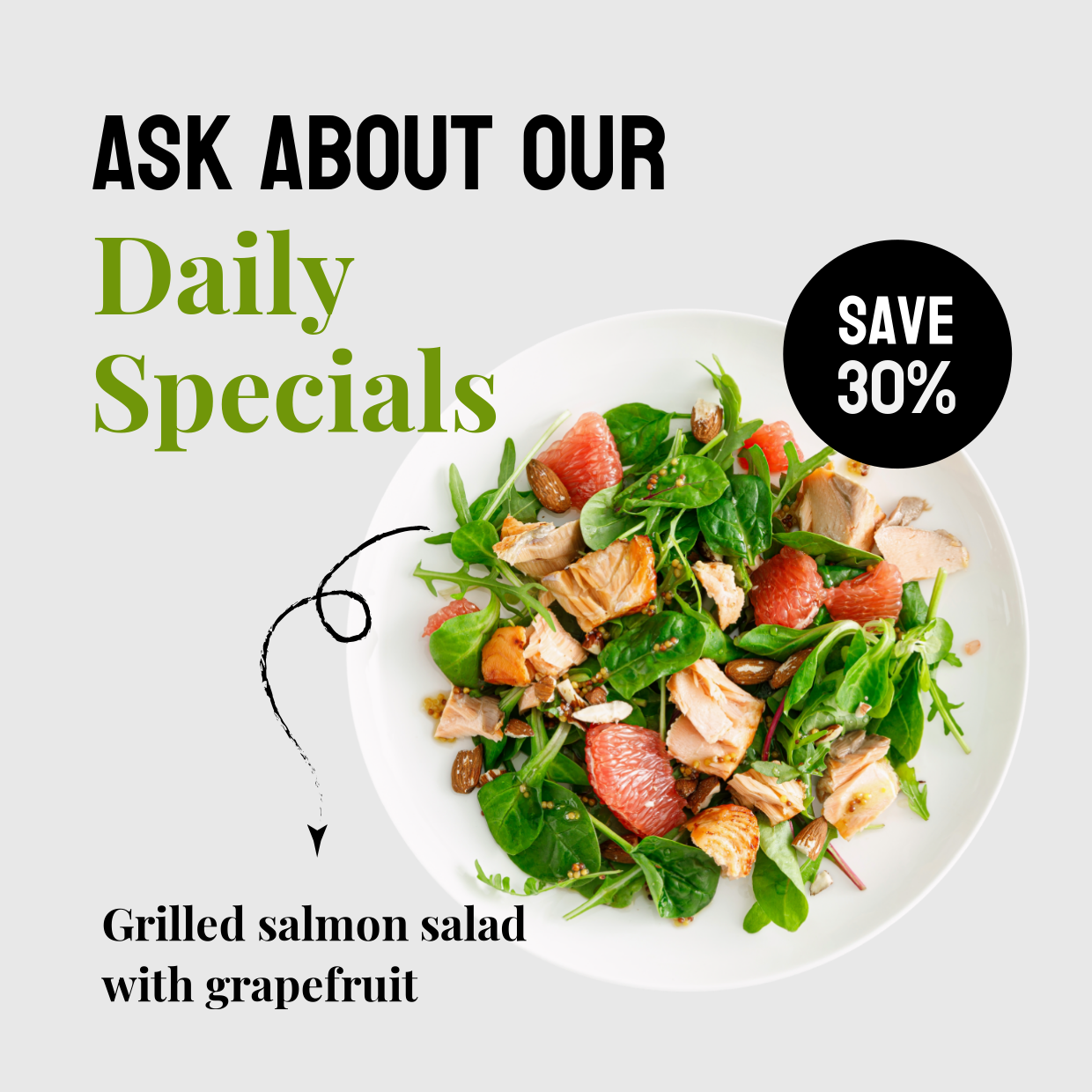 Healthy Salmon Salad Platter Restaurant Sign Template | Square Signs