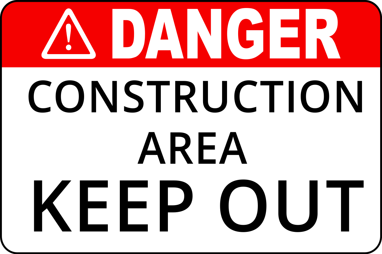 Red and White Construction Area Danger Notice Sign Template | Square Signs