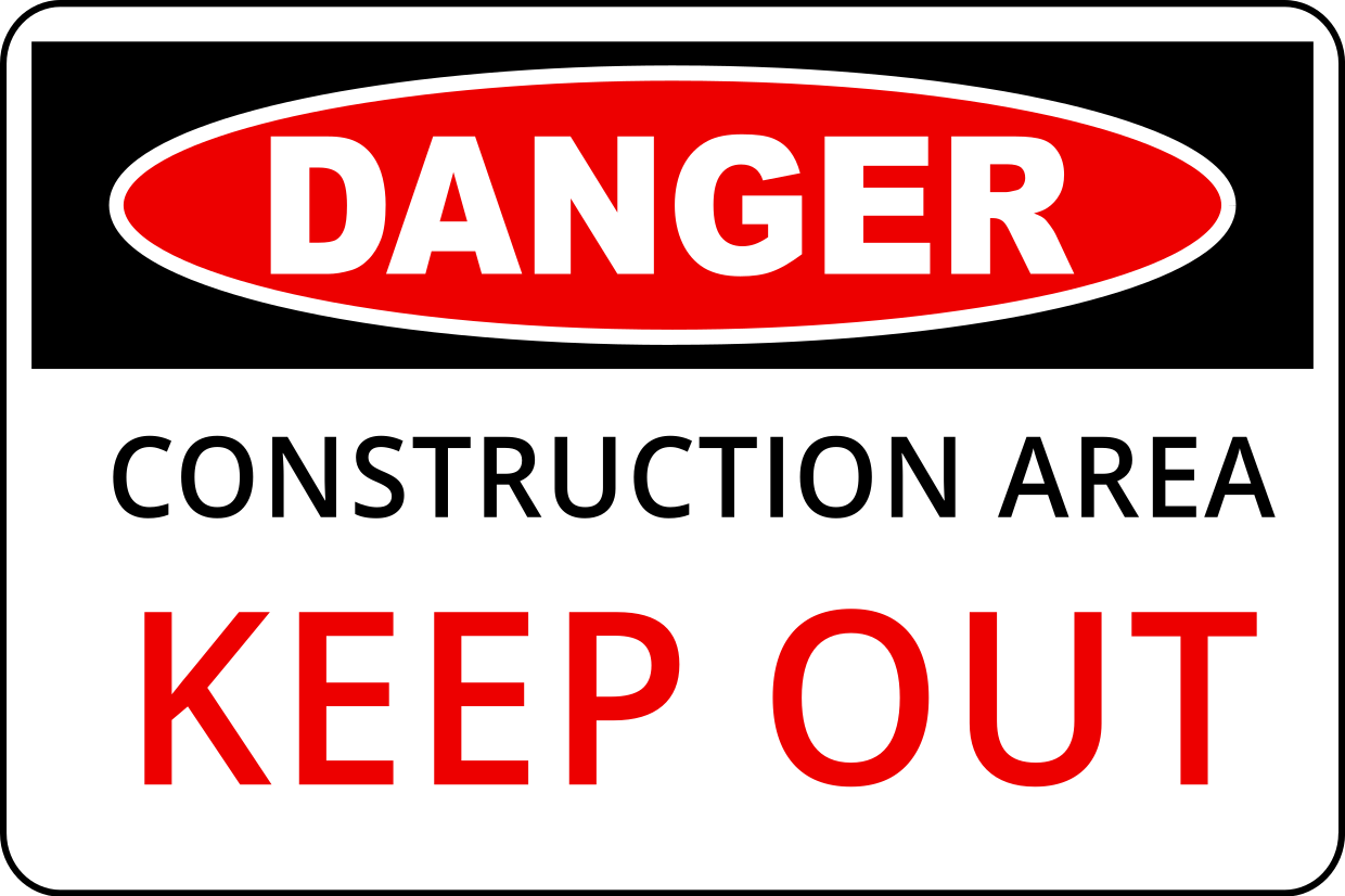 Red, Black, White Construction Area Danger Sign Template | Square Signs