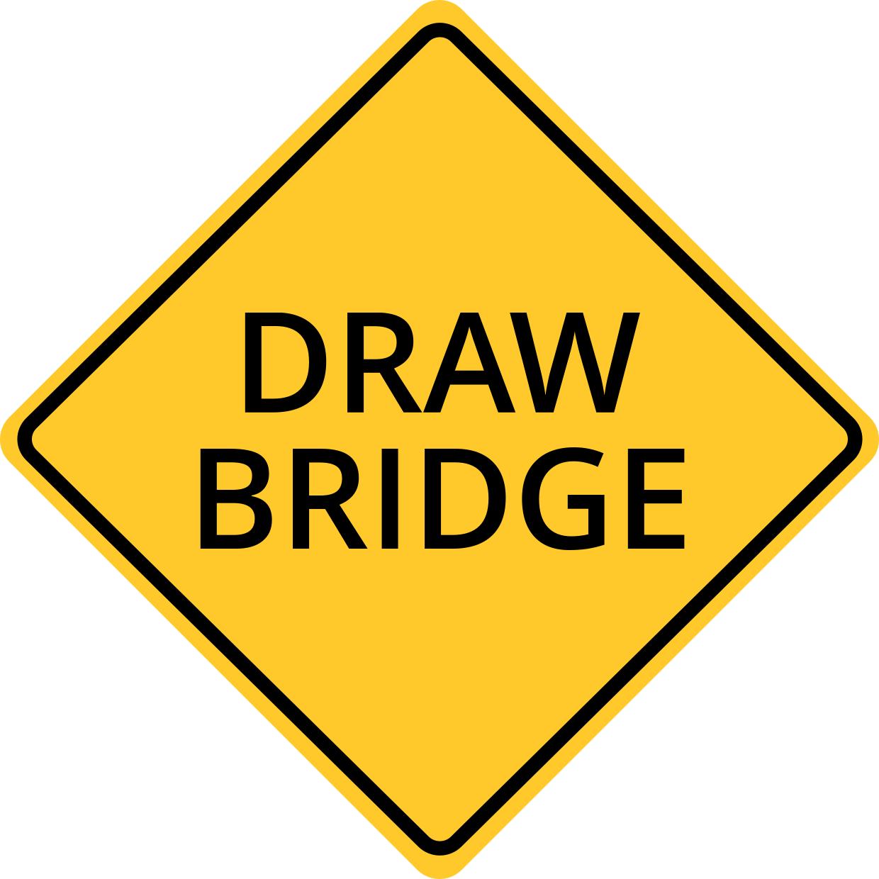 Yellow and Black Draw Bridge Ahead Road Sign Template | Square Signs