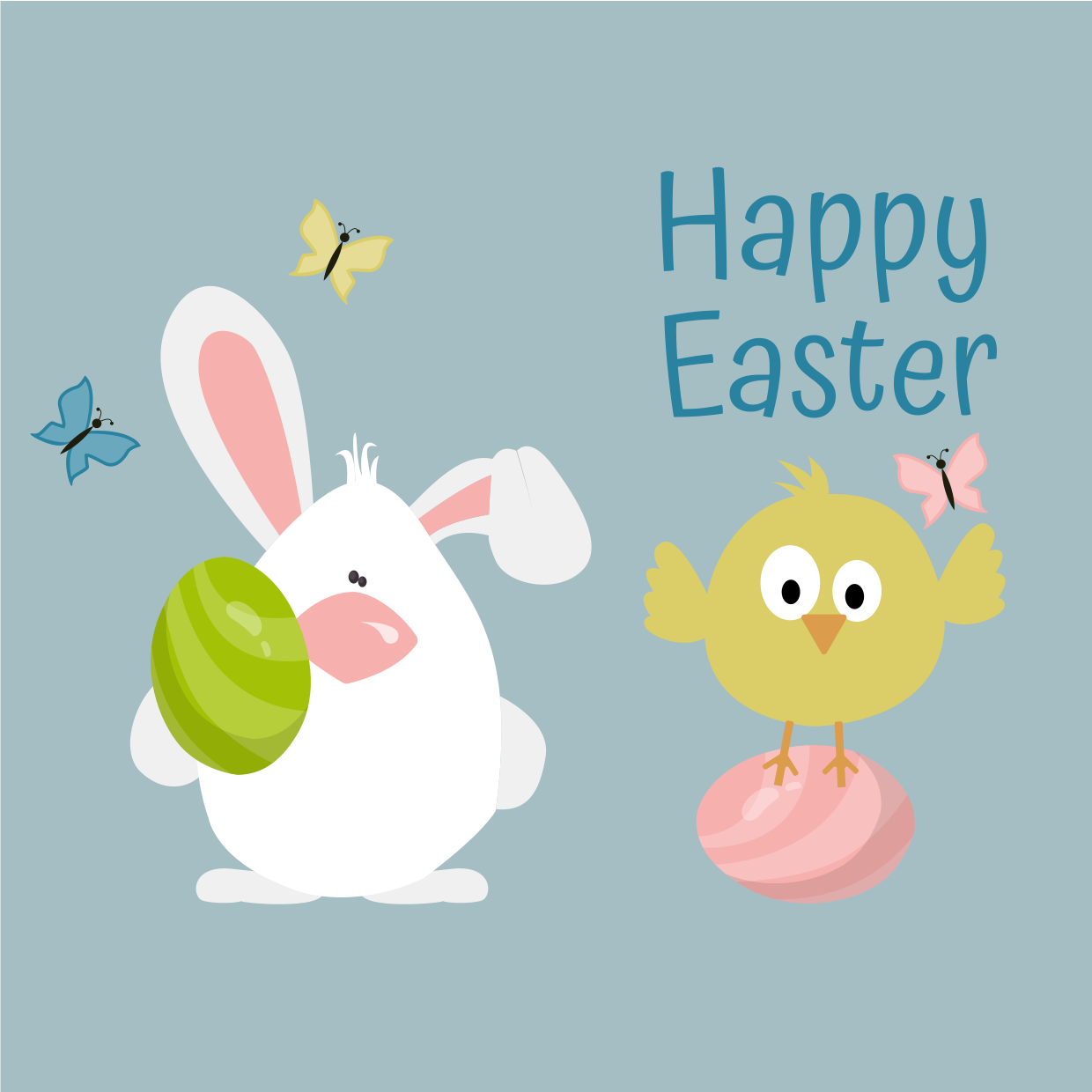 Cartoon Bunny and Bird Easter Sign Template | Square Signs