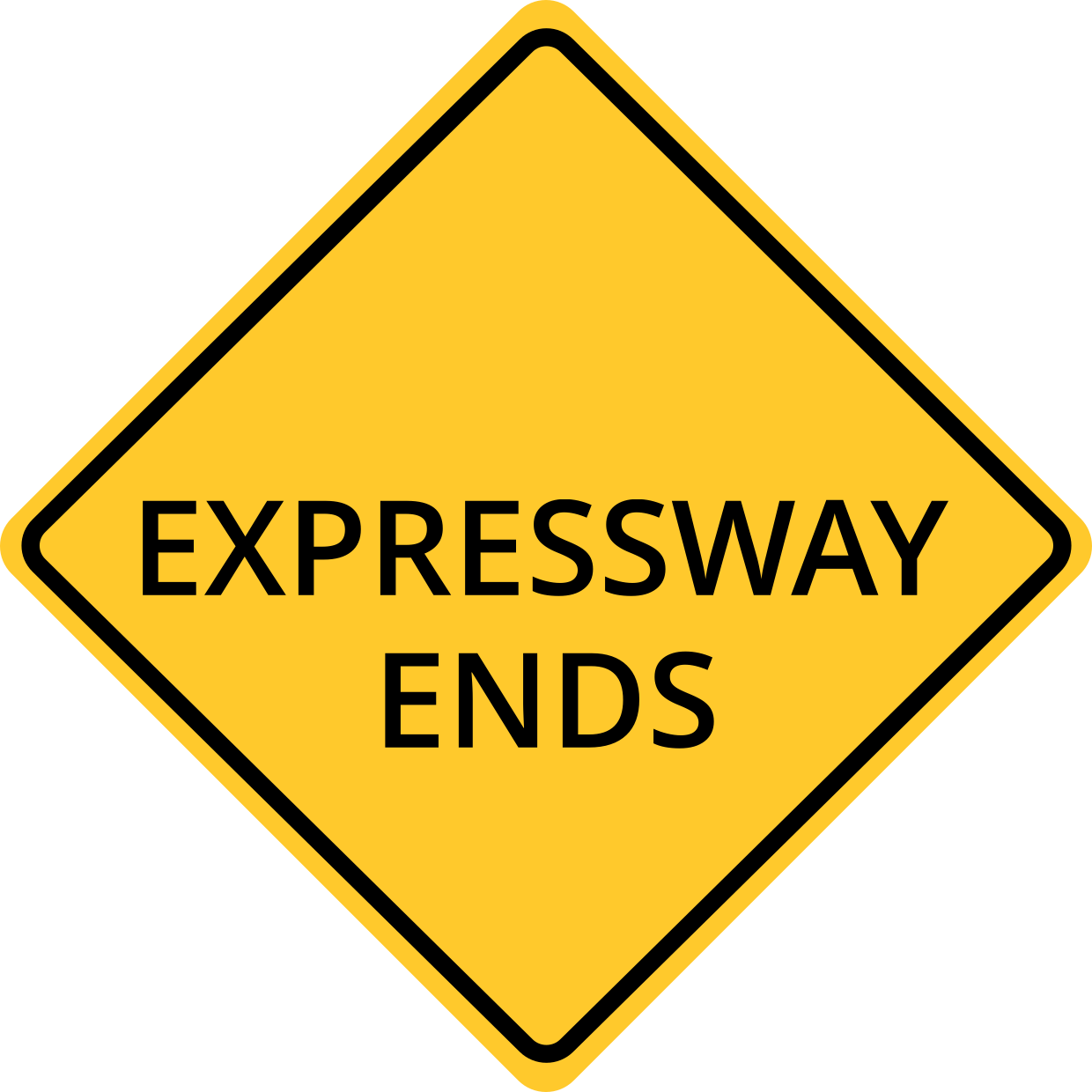 Black and Yellow Expressway Ends Road Sign Template | Square Signs