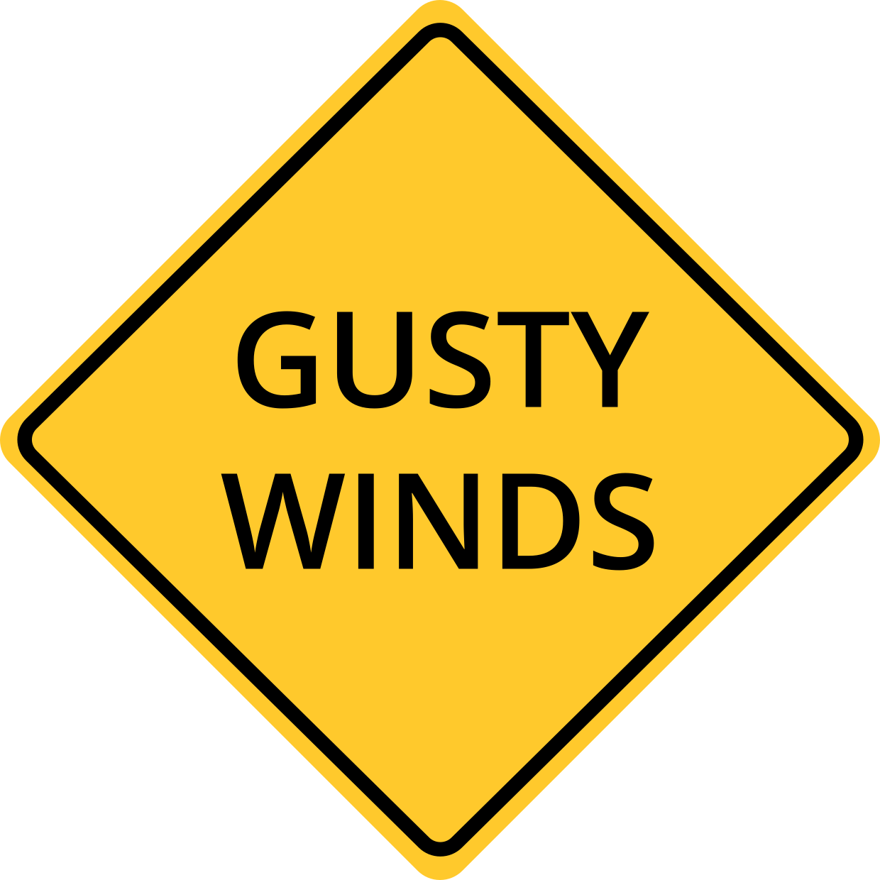 Yellow Diamond Shaped Gusty Winds Sign Template | Square Signs