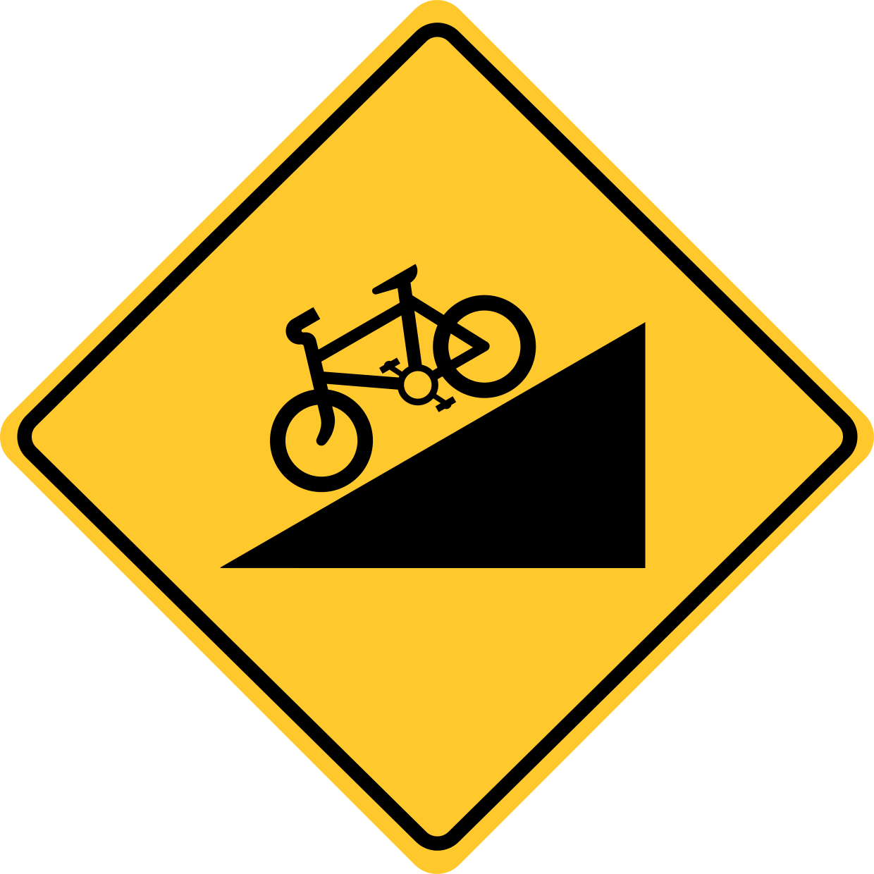 Yellow and Black Bicycle Hill Sign Template | Square Signs