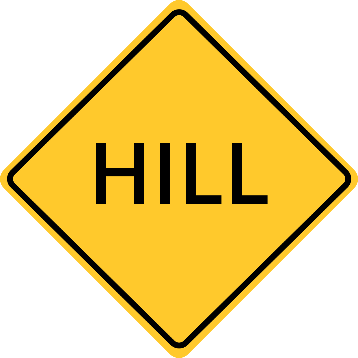 Yellow and Black Hill Warning Road Sign Template | Square Signs