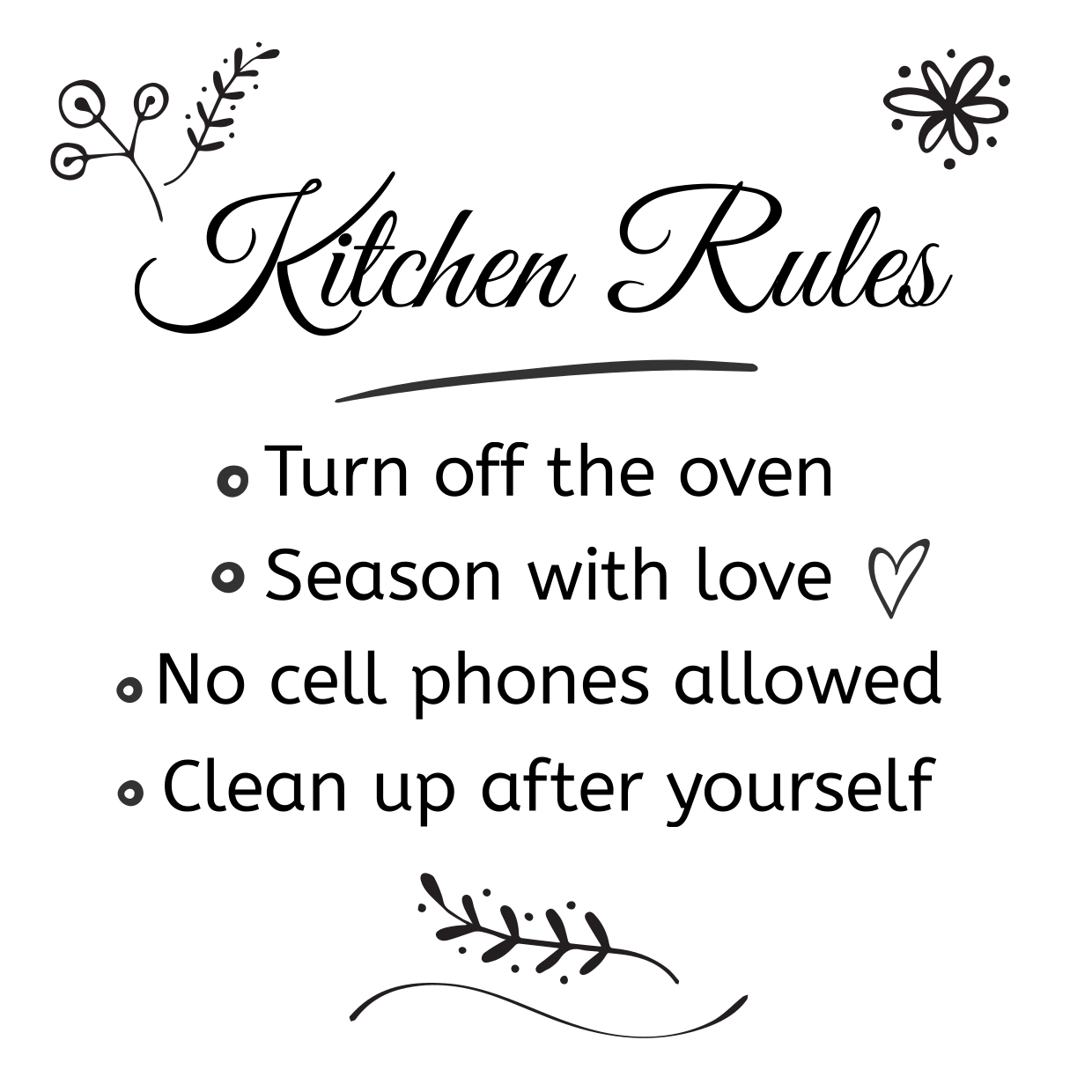 Kitchen Rules List With Decorative Icons Sign Template | Square Signs for Free Printable Kitchen Signs Printable
