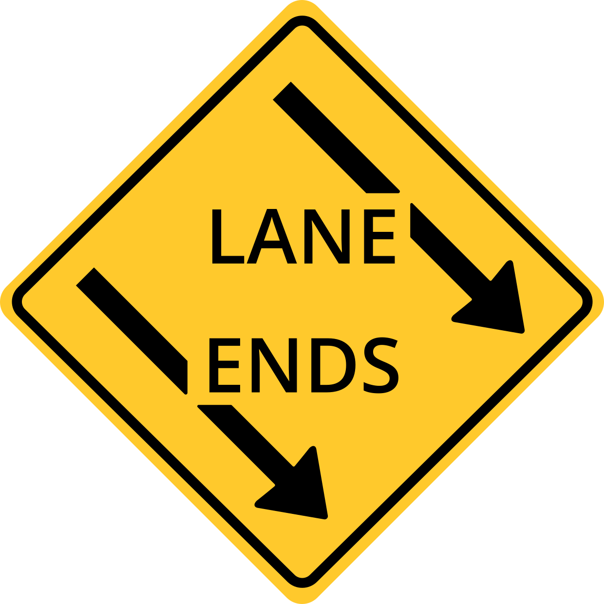 Yellow and Black Left Lane Ends Road Sign Template | Square Signs