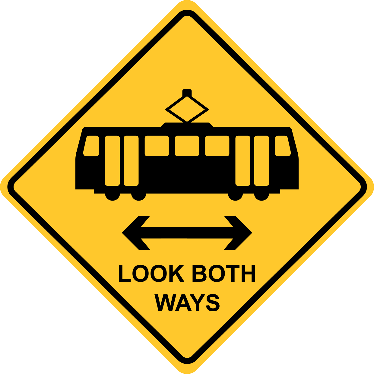 Look Both Ways Diamond Shape Train Awareness Sign Template | Square Signs