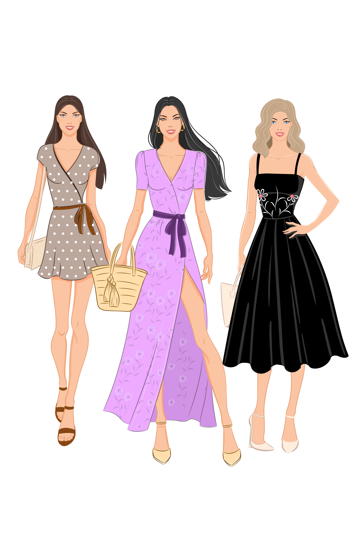 Models Illustration Wearing Fashionable Dresses Template | Square Signs
