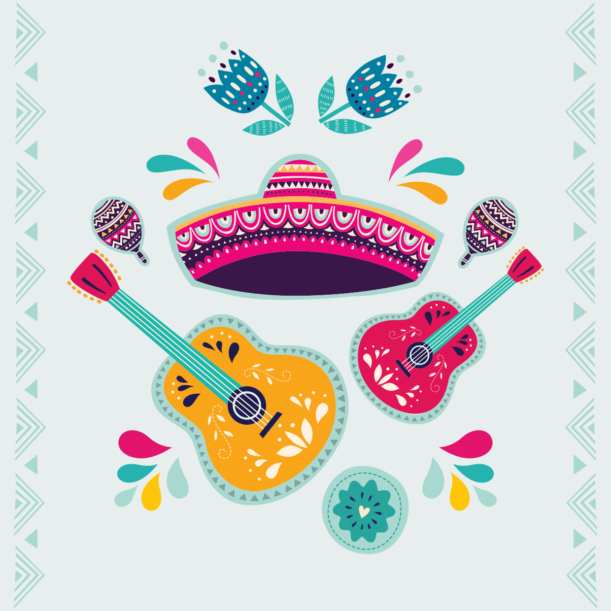 Cinco de Mayo Cultural Instruments and Items Sign Template | Square Signs