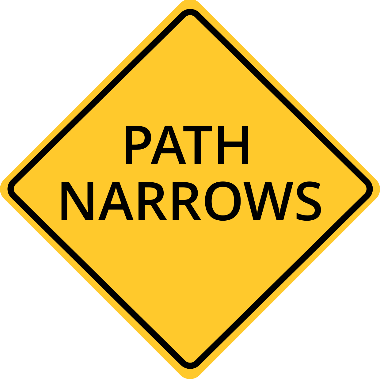Path Narrows Yellow Diamond Warning Sign Template | Square Signs