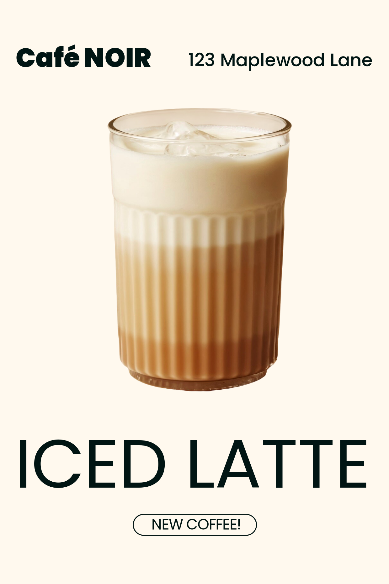 Cafe Noir Iced Latte Menu Sign Template | Square Signs