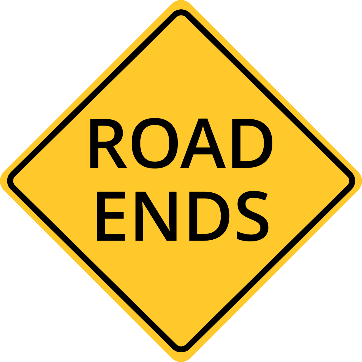 Road Ends Text on Yellow Diamond Traffic Sign Template Square Signs