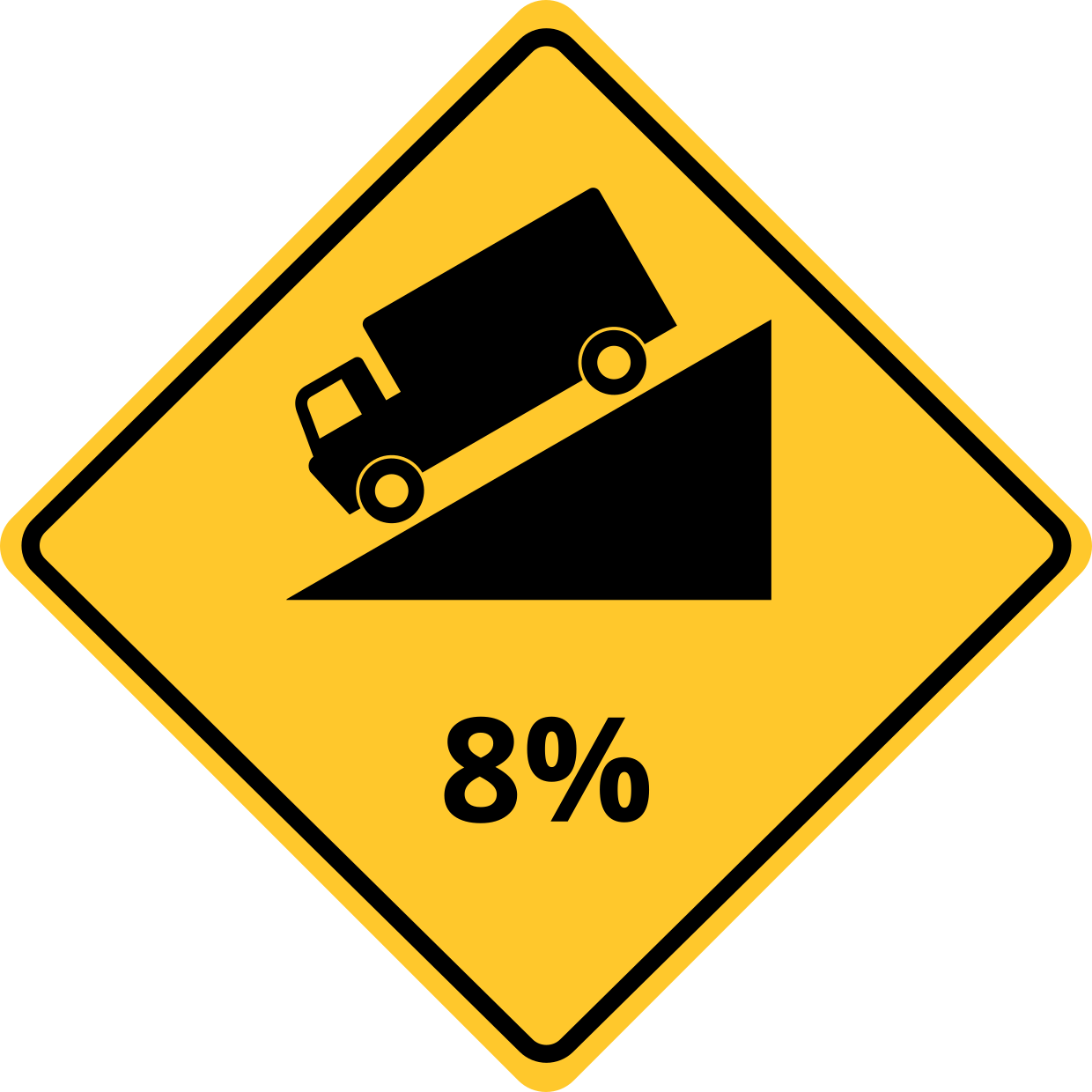 Steep Downhill Incline Truck Symbol Traffic Sign Template | Square Signs