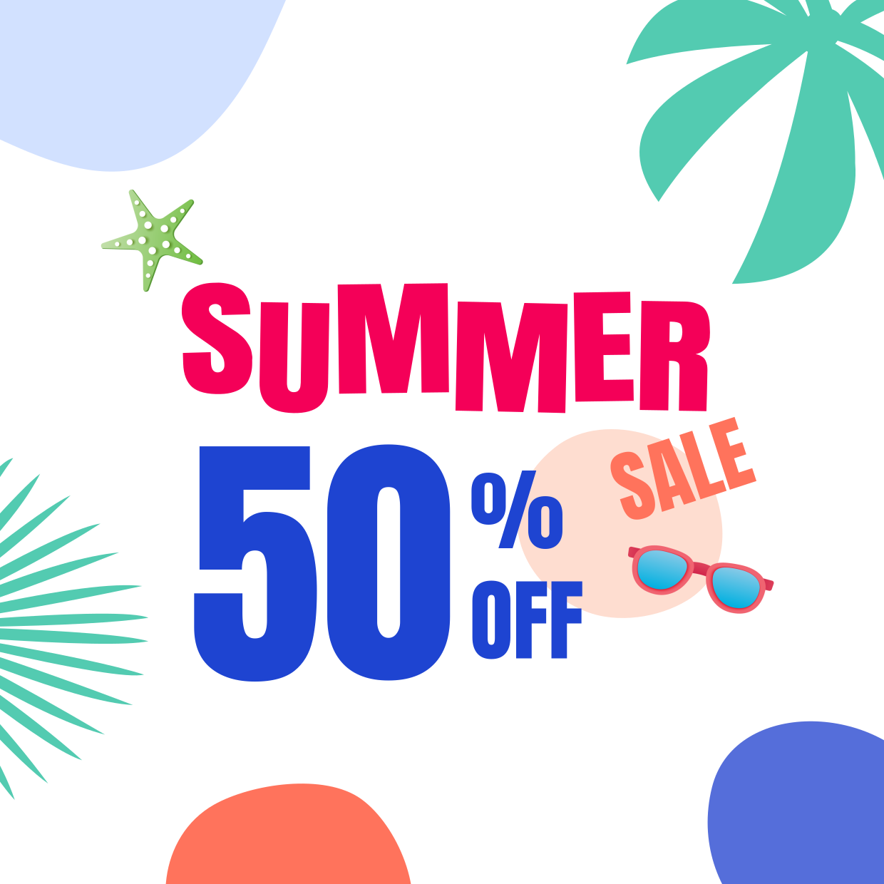 Summer Sale 50% Off With Beach Designs Sign Template | Square Signs