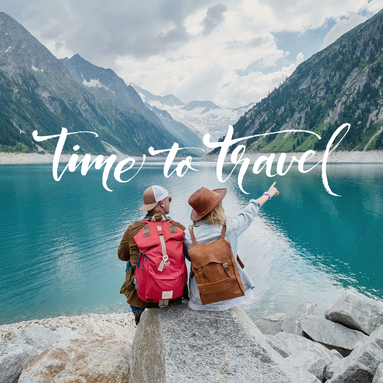 Travelers at a River Bank Sign Template | Square Signs