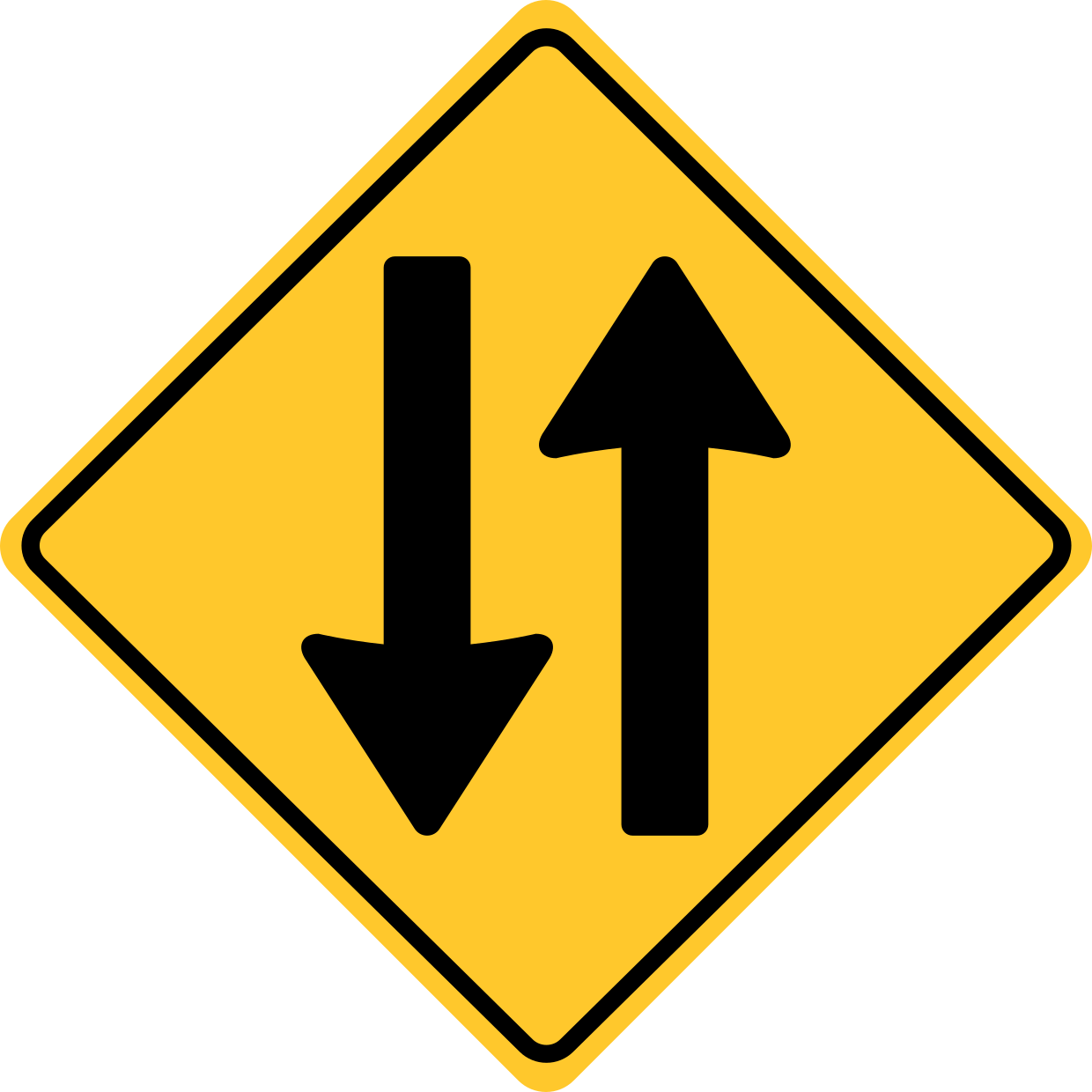 Two Way Traffic Yellow Diamond Warning Sign Template | Square Signs, image size:1240x1240