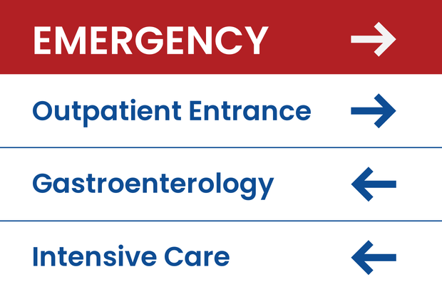 Red, White, and Blue Directional Hospital Sign Template | Square Signs