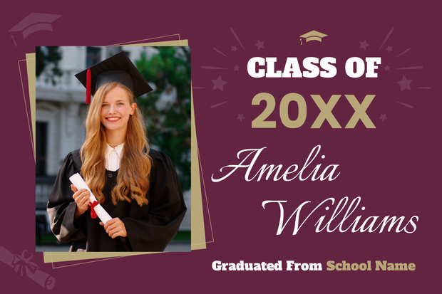 School Graduation Photo With Student Name Sign Template | Square Signs