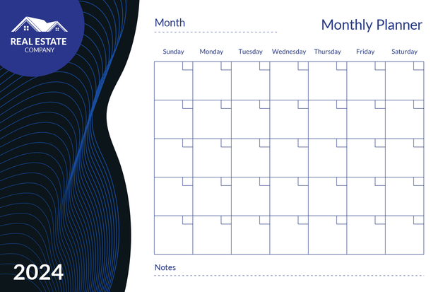 Blue-Black Real Estate Company Monthly Planner Sign Template | Square Signs
