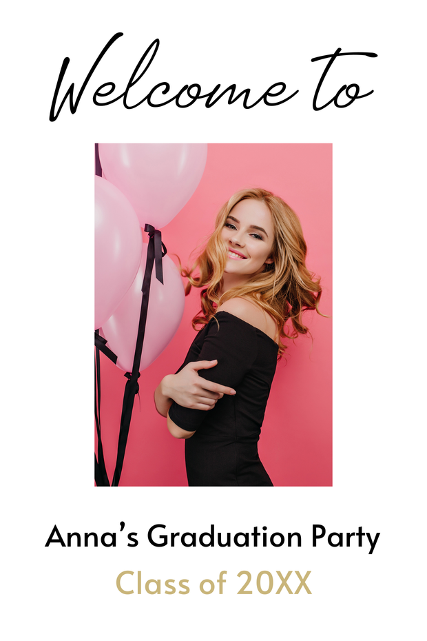 Smiling Girl With Pink Balloons Graduation Sign Template | Square Signs