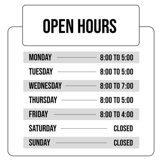 Minimalistic Working Hours Sign Template | Square Signs
